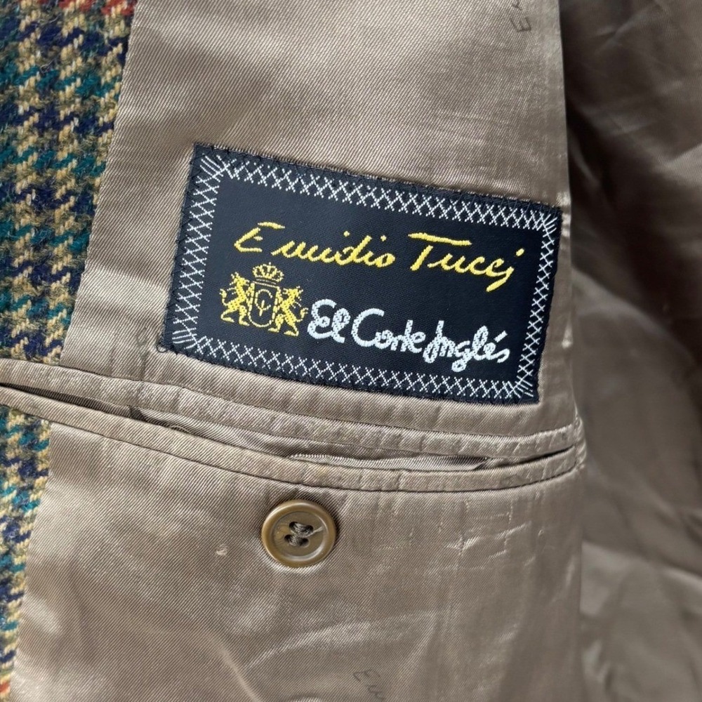 Emilio Tucci Blazer Mens 60R Green Brown Wool Houndstooth Arthur Bell Sport Coat